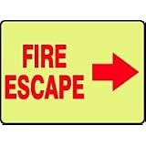EMERGENCY AND FIRE E FIRE ESCAPE (ARROW RIGHT) (GLOW) 10 x 14 Lumi-Glow Flex Sign