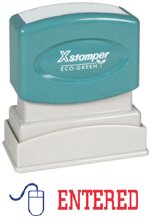 Pre-Inked Two-Color "Entered" Stamp, Red/Blue, 1/2 x 1-5/8 Impression Size