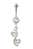 Dangling Heart Belly Ring with CZ Jewels