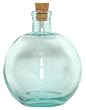 Spanish Recycled Glass Sphere Bottle with Cork 6.5"H 26oz Set / 2