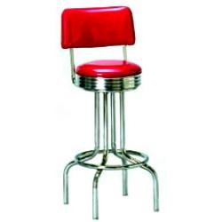 Richardson 50's Style Classic Bar Stool with Seatback - Chrome Frame: Red (T12) by KegWorks