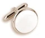 Cufflinks - Round Silver Setting with White Stone Center