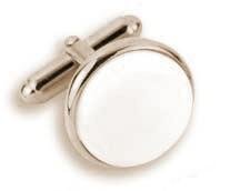 Cufflinks - Round Silver Setting with White Stone Center