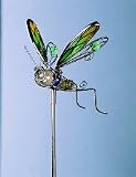 Plant Support - Stained Glass & Chrome Dragonfly