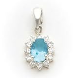 Sterling Silver Blue Crystal Pendant with 20 inch Sterling Silver Chain