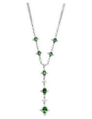 14K White Gold - Genuine Tsavorite & Diamond Necklace