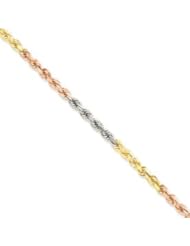 14k Gold Tri-Color 4mm D/C Rope Chain 8 Inches