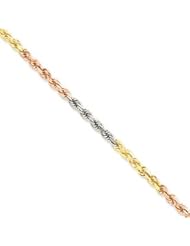 14k Gold Tri-Color 4mm D/C Rope Chain 24 Inches