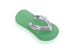 Sterling Silver Strap Green Jade Flip Flop 20mm x 8mm Pendant Charm