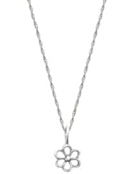 14k White Gold Childrens Flower Pendant Necklace with Genuine Diamond Necklace, 15"