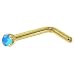 Solid 14KT Yellow Gold 2mm Caribbean Blue Austrian Crystal L-Shaped Nose Ring - 18 Gauge