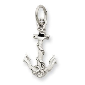 14k White Gold Solid Diam-Cut 3-Dimensional Anchor Charm - Measures 22.5x10.4mm - JewelryWeb