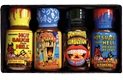 IMAGE OF Xtreme Heat Mini 4-Pack - Get four of our hottest Mini Bottle hot sauces in this convenient four-pack. Mini Hot Sauce From Hell, Mini Ass Blaster Hot Sauce, Mini Spontaneous Combustion, and Mini Hot Sauce From Hell Devil's Revenge together in a mini box. Perfect gift for a palate pyromaniac or to go in your spice rack.