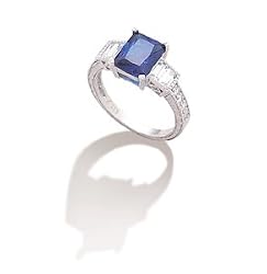 CubicZirconiaCZRhodiumPlatedSterlingRing,9mmwideDarkBluew/Baguette,Size6,Box/Ribbon