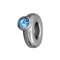 March Birthstone Ring Story Bead Slide-on Charm Aquamarine Blue Crystal