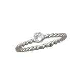 Stackable April Birthstone Ring Rhodium on Sterling Silver Rope Band