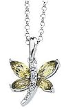 Amazing Peridot & Diamond Dragonfly Necklace set in 14 karat WhiteGold- 4 Peridot and 4 Diamonds - F
