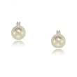 Akoya White Pearl and Diamond Stud Earrings in 14K Yellow Gold