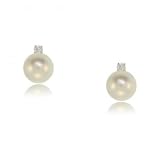 14K Yellow Gold Stud Earrings w Akoya Pearls & Diamonds