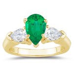 0.20 Cts Diamond & 0.31 Cts of 6x4 mm AAA Pear Emerald Three Stone Ring in 18K Yellow Gold