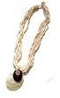 Oval Yellow Mother of Pearl Black Shell Pendant Ivory Stranded Necklace P15-B