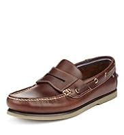 Blue Harbour Leather Slip-On Deck Shoes with Freshfeet™ Silver Technology