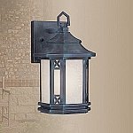 Tahoe - 1 Light Small Mission Outdoor Wall Lantern Lighting Fixture - Charcoal Black - Antique White Linen Glass - B5782