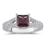 0.27 cts Diamond and 1.60 Cts Garnet Ring in 18K White Gold