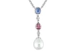 2 3/4 Carat Pink Tourmaline, Sapphire, Diamond and South Sea Pearl Necklace 18K White Gold