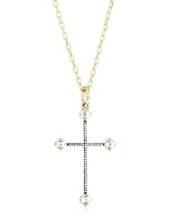 Mizuki 14k Large Rose Cut Diamond Cross on Blackened Chain Pendant Necklace