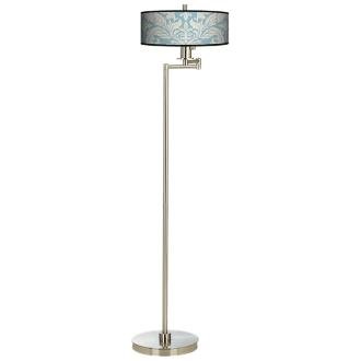 Ivory Blue Tapestry Energy Efficient Swing Arm Floor Lamp