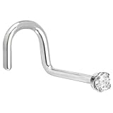 Solid 14KT White Gold 2mm Genuine Diamond Nostril Screw - 20 Gauge