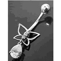 14K White Gold HOLLOW BUTTERFLY with Tear Drop Stone Belly Button Ring 14K White Gold HOLLOW BUTTERFLY with Tear Drop Stone Belly Button Ring