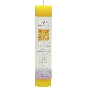Crystal Journey Scented Reiki Charged Herbal Magic Pillar Candle - LAUGHTER - Made with Aromatherapy Citrus Essential Oils