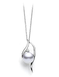 PremiumPearl 6.5-7mm AAA Japanese White Akoya Pearl Pendant 14k Gold & Diamonds