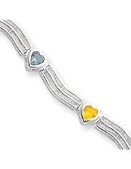 Sterling Silver Polished Fancy Rainbow Heart CZ Bracelet