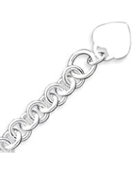Sterling Silver Engraveable Heart Disc on Fancy Link Toggle Bracelet - 8.75 Inch