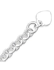 Sterling Silver Engraveable Heart Disc on Fancy Link Toggle Bracelet - 7.75 Inch