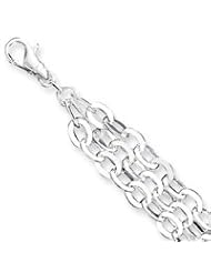 Sterling Silver 7.5inch Polished Fancy Three Row Chain Bracelet QH305-7.5"
