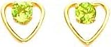 14K Gold Peridot August Heart Earrings