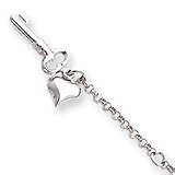 14k White Gold Adjustable Polished Puffed Heart & Key Anklet