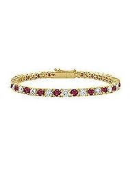 Ruby and Diamond Tennis Bracelet : 18K Yellow Gold - 4.00 CT TGW