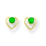 14k 3mm Emerald BirthStone Heart Earrings