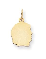 14k Plain Small .035 Gauge Facing Right Engravable Girl Head Charm