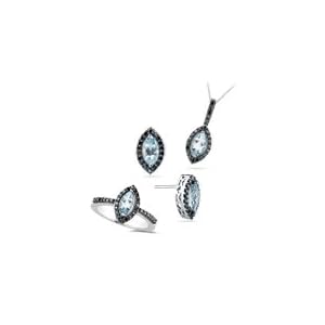 0.88 Cts Black Diamonds and 1.79 Cts Aquamarine Set in 14K White Gold by