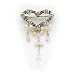 Sterling Silver Crystal/Freshwater Cultured Pearl/CZ (Cubic Zirconia) Antiqued Heart Pin