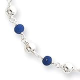 Sterling Silver 18 Inch Polished Lapis Beaded Necklace