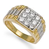 Image of Jewelco London 9ct Solid gold hand finished men's cubic zirconia set cluster Ring