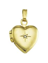 14K Yellow Gold 11.25X10mm Heart Shaped Locket With Diamond