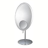 Contemporary Oval Vanity Stand Mirror with 5X Mag (Brushed Nickel) (20H x 10W x 8D)